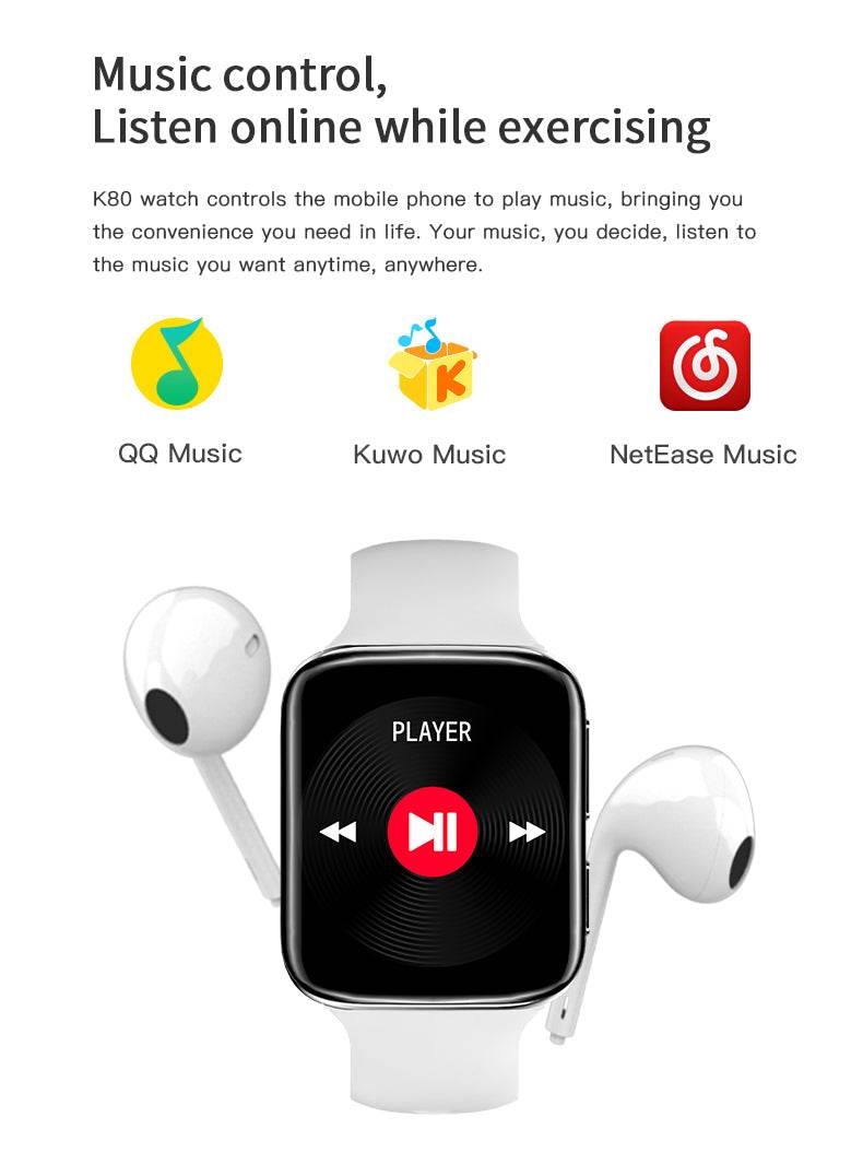 K80 Smartwatch Touchscreen Bluetooth Call Music Control Heart Rate Blood Oxygen Monitoring Watch - Al-Raheem Imports