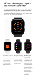 K80 Smartwatch Touchscreen Bluetooth Call Music Control Heart Rate Blood Oxygen Monitoring Watch - Al-Raheem Imports