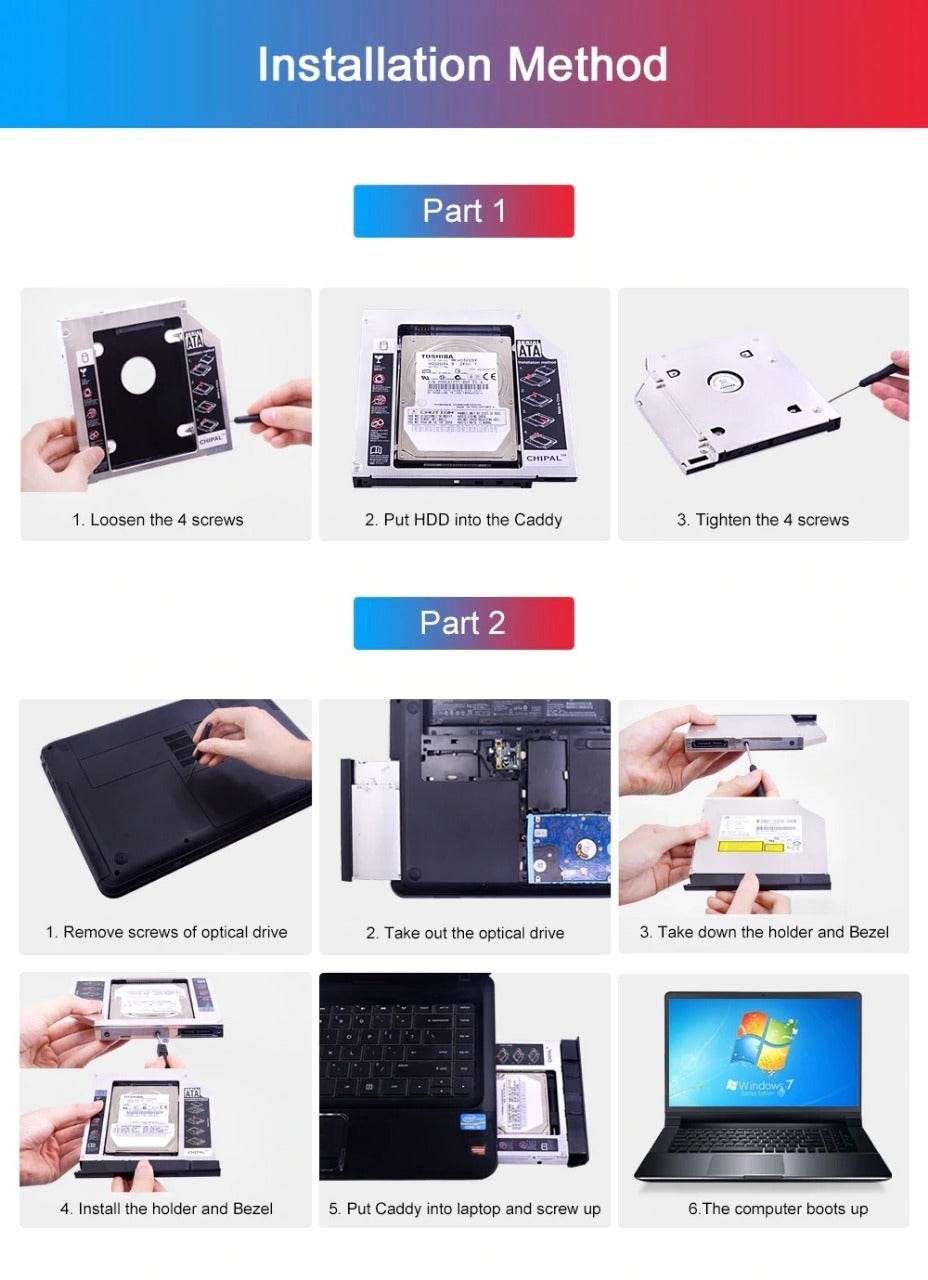 Universal 2nd HDD Caddy 12.7MM SSD HDD Case Enclosure For Laptop DVD-ROM CD-ROM - Al-Raheem Imports