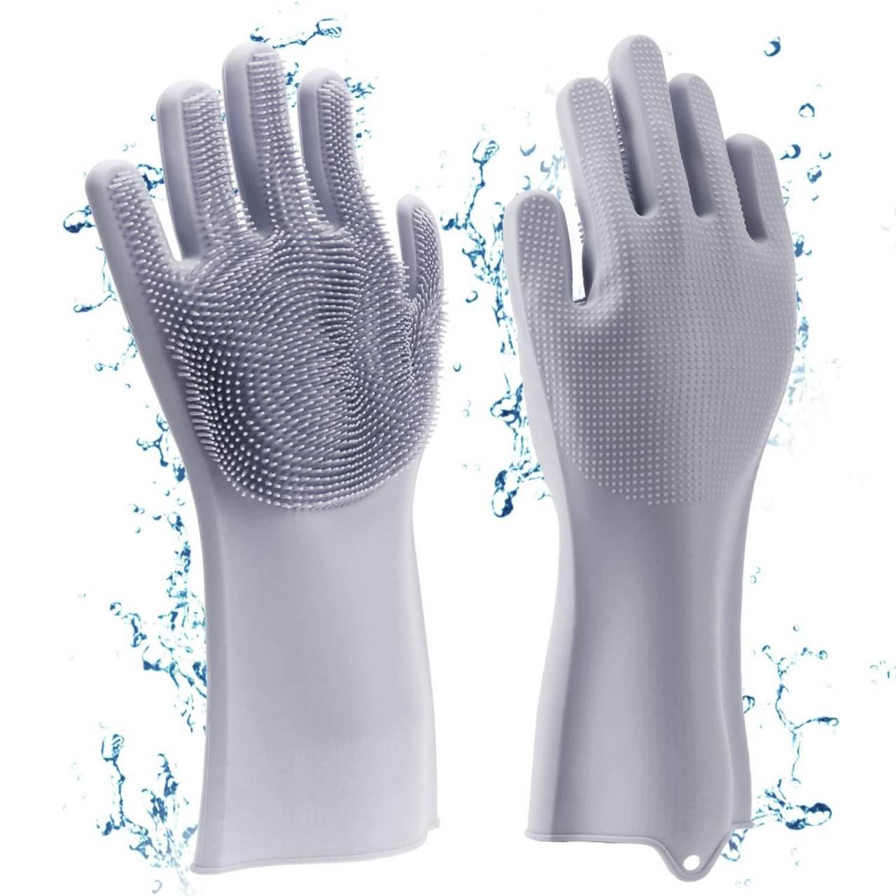 Silicone Dishwashing Gloves with Scrubber Sponge Reusable Kitchen Cleaning Pair - Al-Raheem Imports