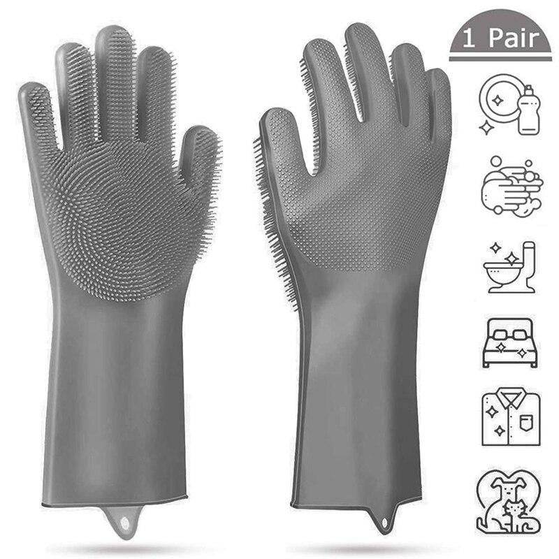 Silicone Dishwashing Gloves with Scrubber Sponge Reusable Kitchen Cleaning Pair - Al-Raheem Imports