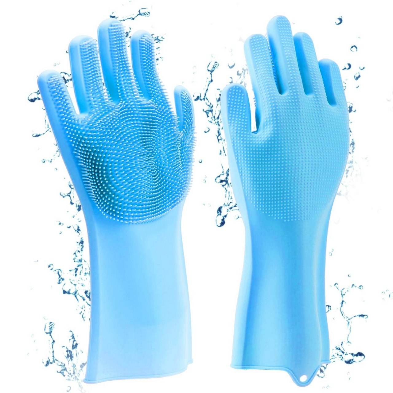 Silicone Dishwashing Gloves with Scrubber Sponge Reusable Kitchen Cleaning Pair - Al-Raheem Imports