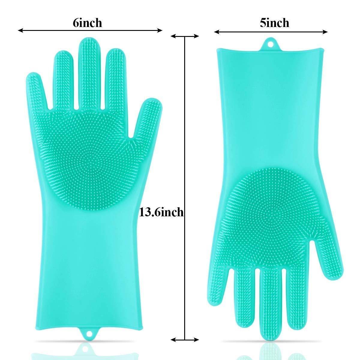 Silicone Dishwashing Gloves with Scrubber Sponge Reusable Kitchen Cleaning Pair - Al-Raheem Imports