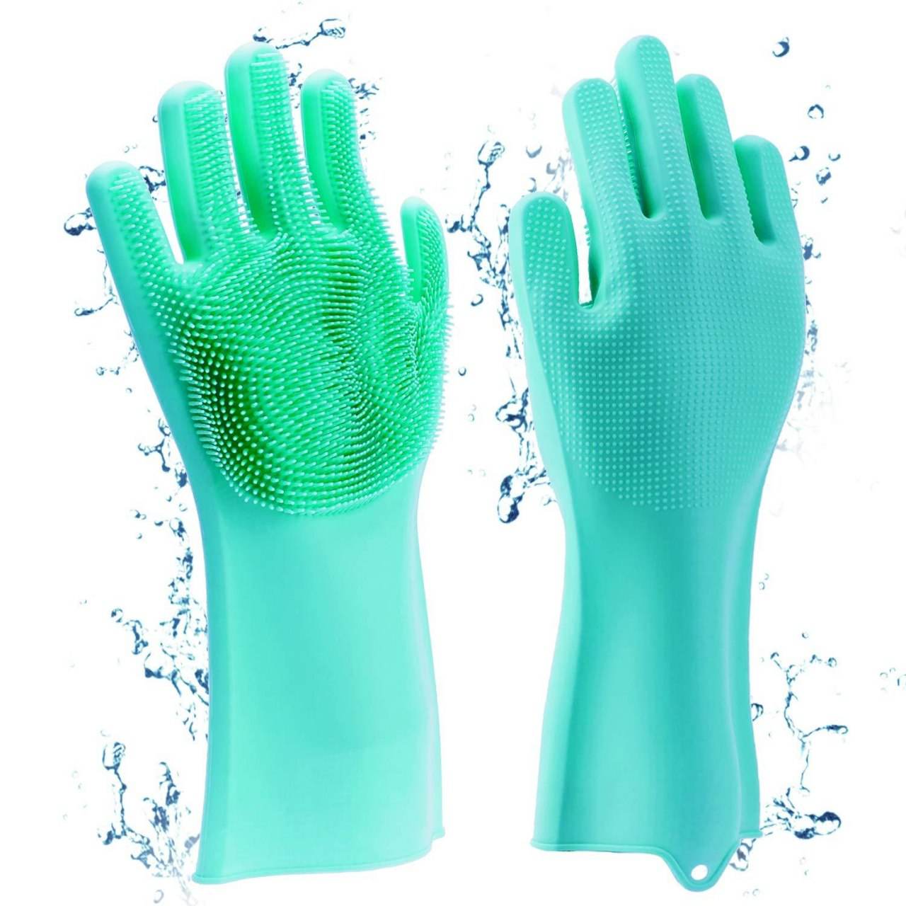 Silicone Dishwashing Gloves with Scrubber Sponge Reusable Kitchen Cleaning Pair - Al-Raheem Imports