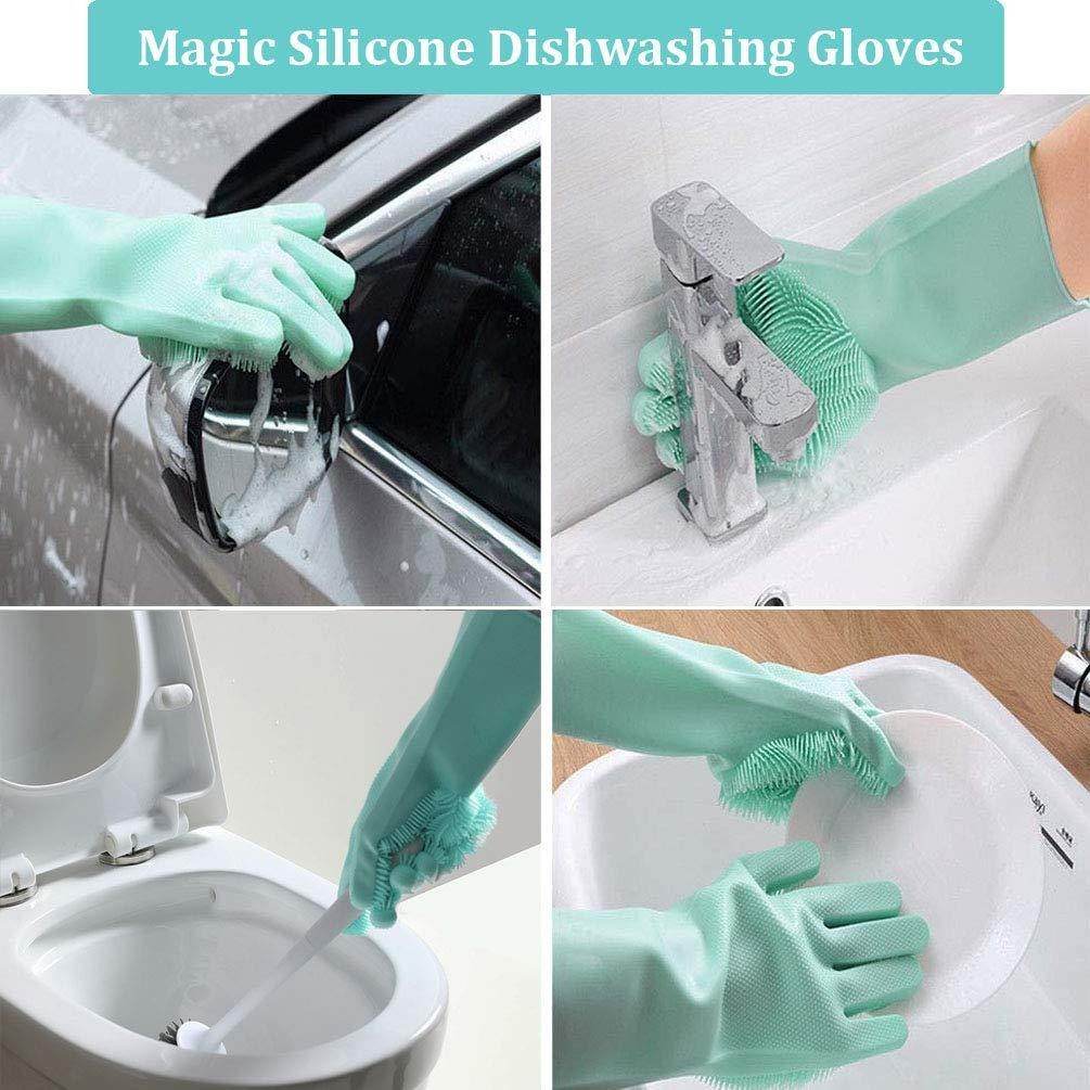 Silicone Dishwashing Gloves with Scrubber Sponge Reusable Kitchen Cleaning Pair - Al-Raheem Imports