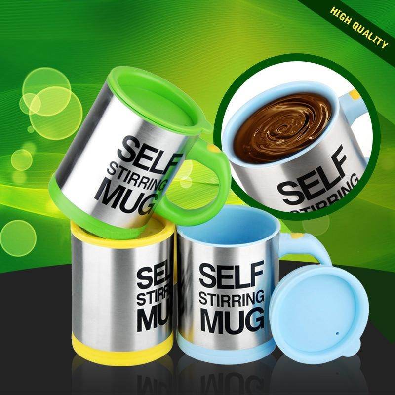 Creative Stainless Steel Self Stirring Coffee Mug with Lid Automatic Mixing Lazy Insulated Cup 400ml - Al-Raheem Imports