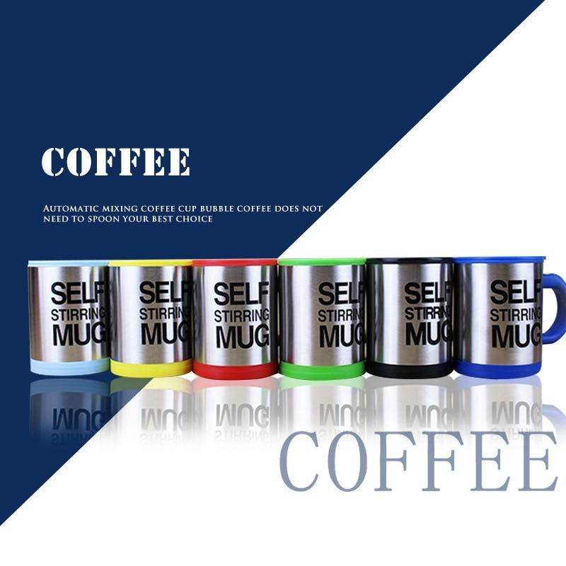 Creative Stainless Steel Self Stirring Coffee Mug with Lid Automatic Mixing Lazy Insulated Cup 400ml - Al-Raheem Imports
