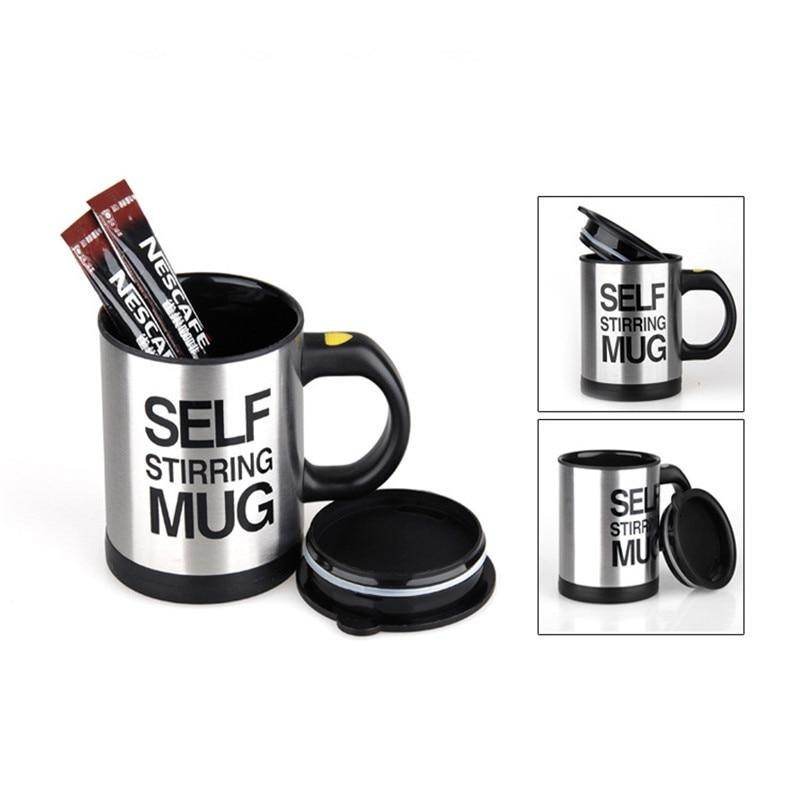 Creative Stainless Steel Self Stirring Coffee Mug with Lid Automatic Mixing Lazy Insulated Cup 400ml - Al-Raheem Imports