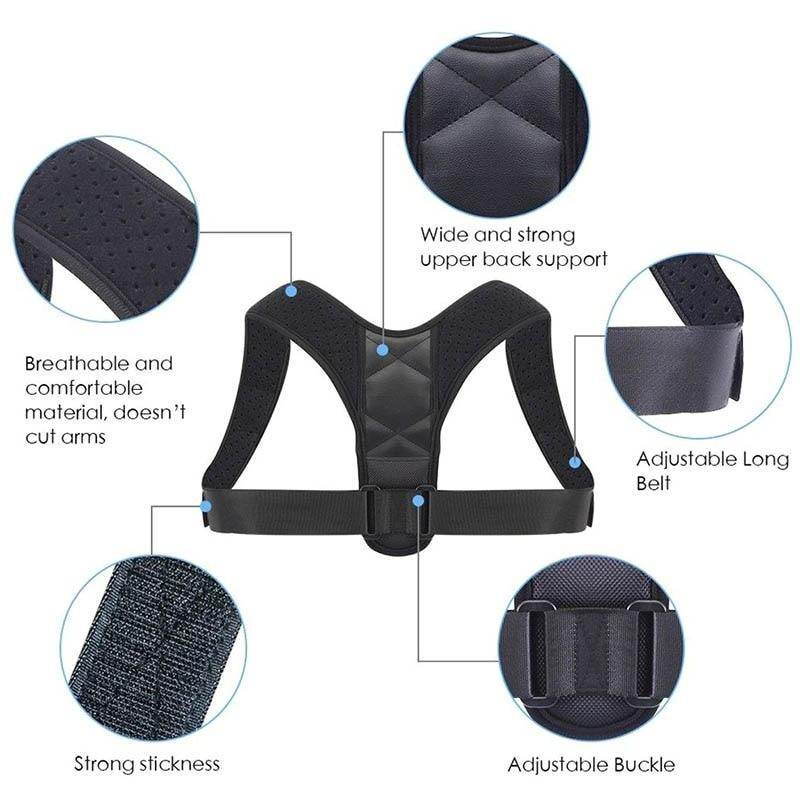 Posture Corrector Adjustable Back Shoulder Support Correction Belt for Perfect Posture Black - Al-Raheem Imports
