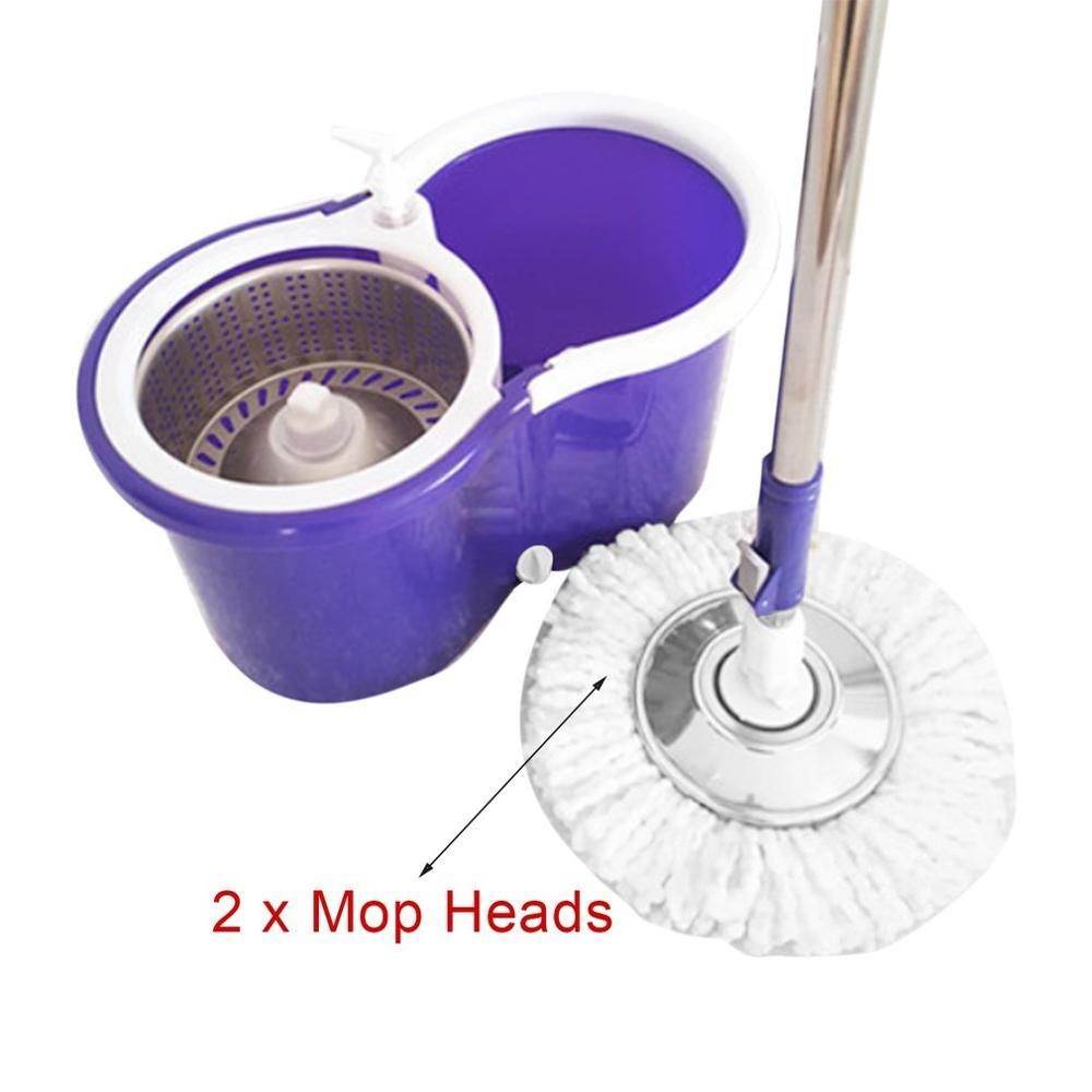360 Spin Mop Bucket Set Double Drive Stainless Steel Hand Pressure Rotation with 2 Mop Heads - Al-Raheem Imports
