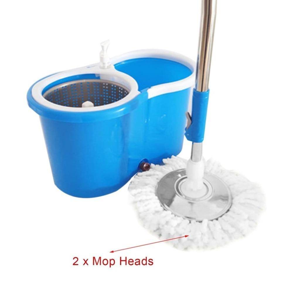 360 Spin Mop Bucket Set Double Drive Stainless Steel Hand Pressure Rotation with 2 Mop Heads - Al-Raheem Imports