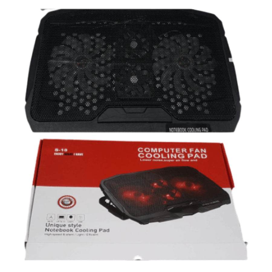 S18 4 Fans Notebook Laptop Cooling Pad Stand with LED Lights USB Ports - Al-Raheem Imports