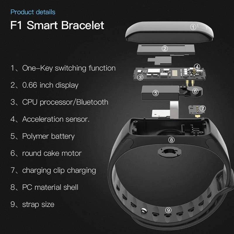 F1 Plus Smart Band Blood Pressure Monitor Waterproof Color Screen Sports Bracelet - Al-Raheem Imports