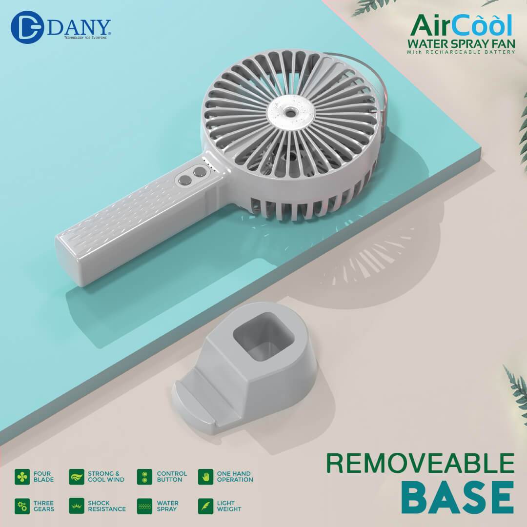 AirCool Water Spray Portable Rechargeable Fan with Removable Base 3 Speed Settings - Al-Raheem Imports
