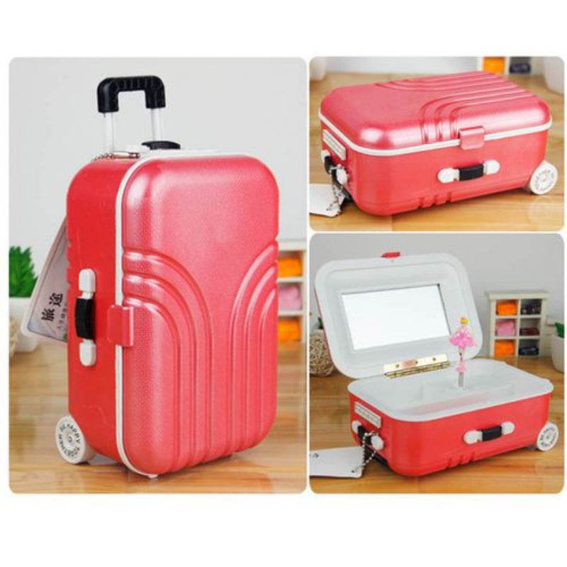 Creative Suitcase Style Music Box Jewelry Cosmetics Rotating Ballerina Girl Storage Box - Al-Raheem Imports
