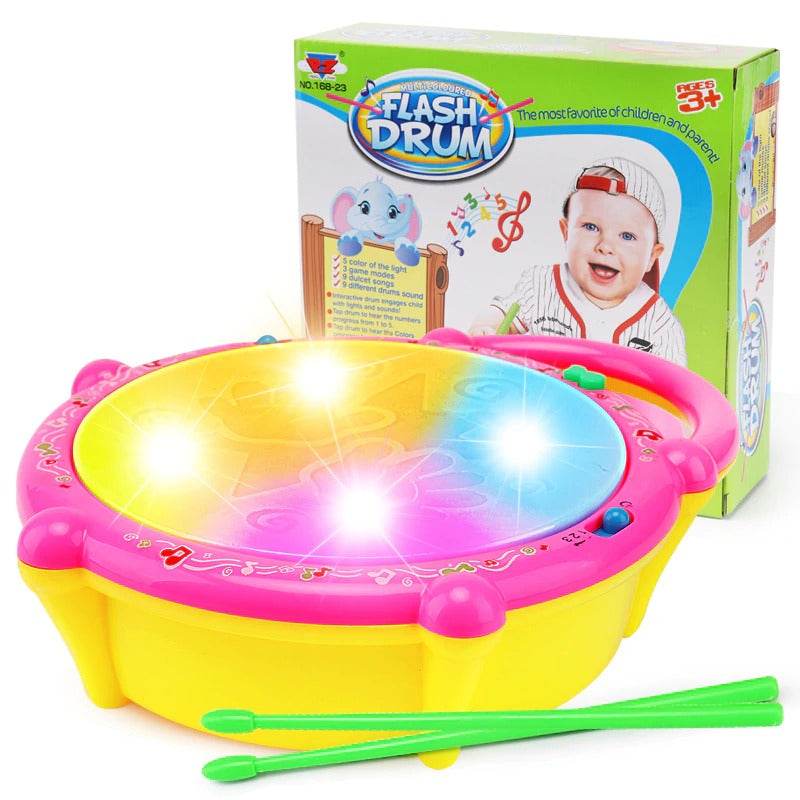 Mini Flash Drum Music Instrument Rattle Kids Education Toy with Lights Sound 3+ Years - Al-Raheem Imports