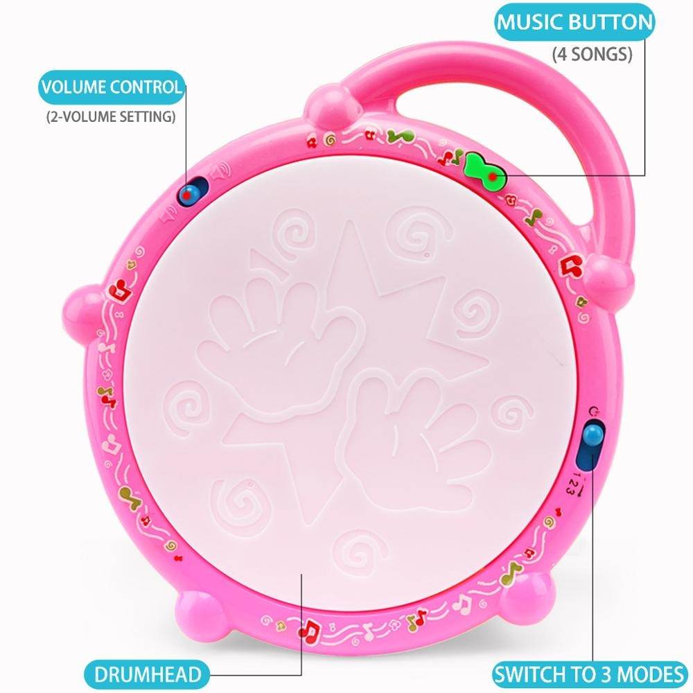 Mini Flash Drum Music Instrument Rattle Kids Education Toy with Lights Sound 3+ Years - Al-Raheem Imports