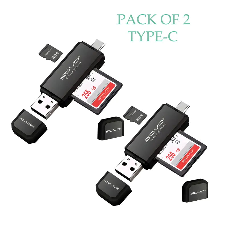 Pack of 2 SOVO 2-in-1 OTG Card Reader (Micro USB + Type-C)