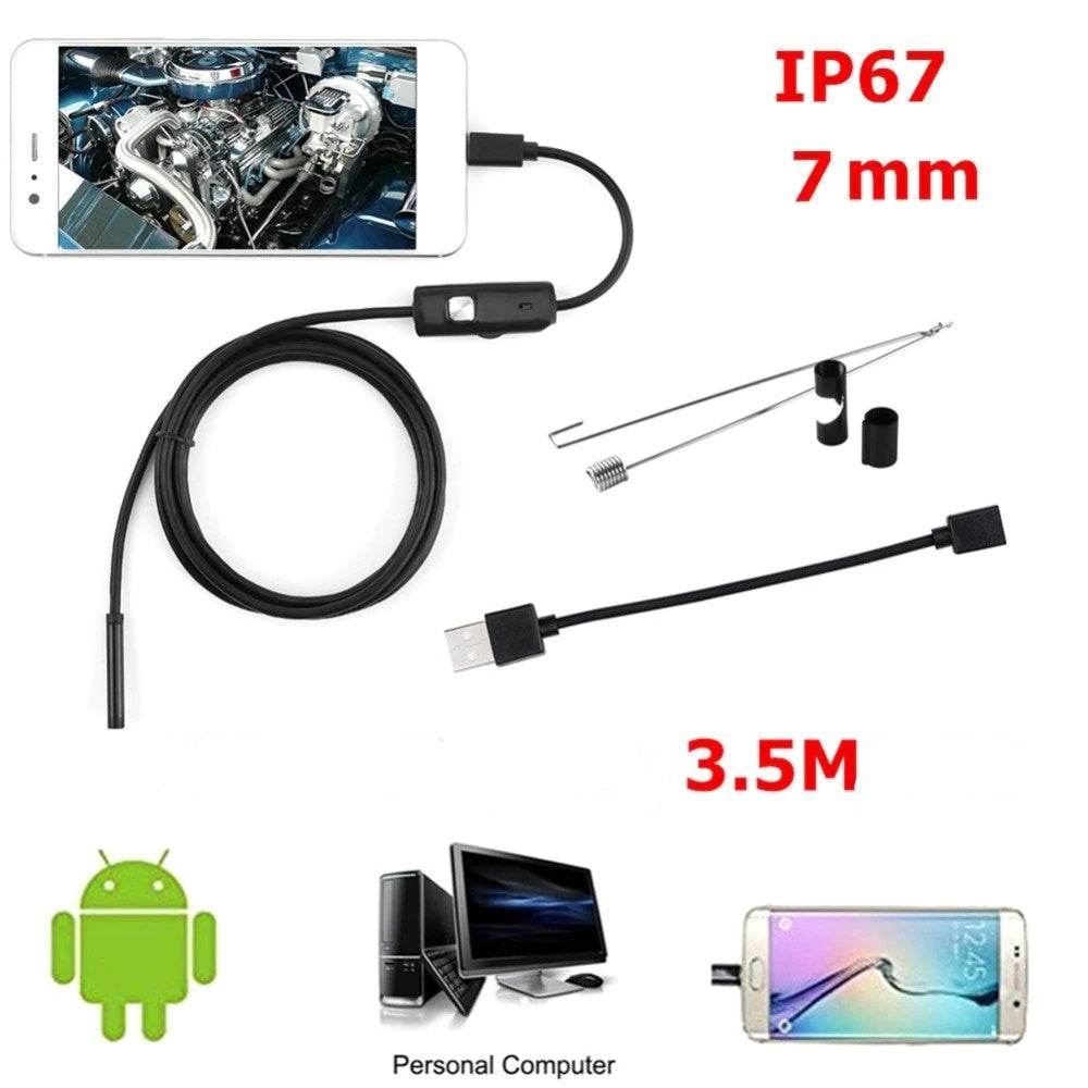 3.5M 7mm Endoscope Camera HD with 6 LED Soft Cable Waterproof Inspection Borescope for Android and PC - Al-Raheem Imports