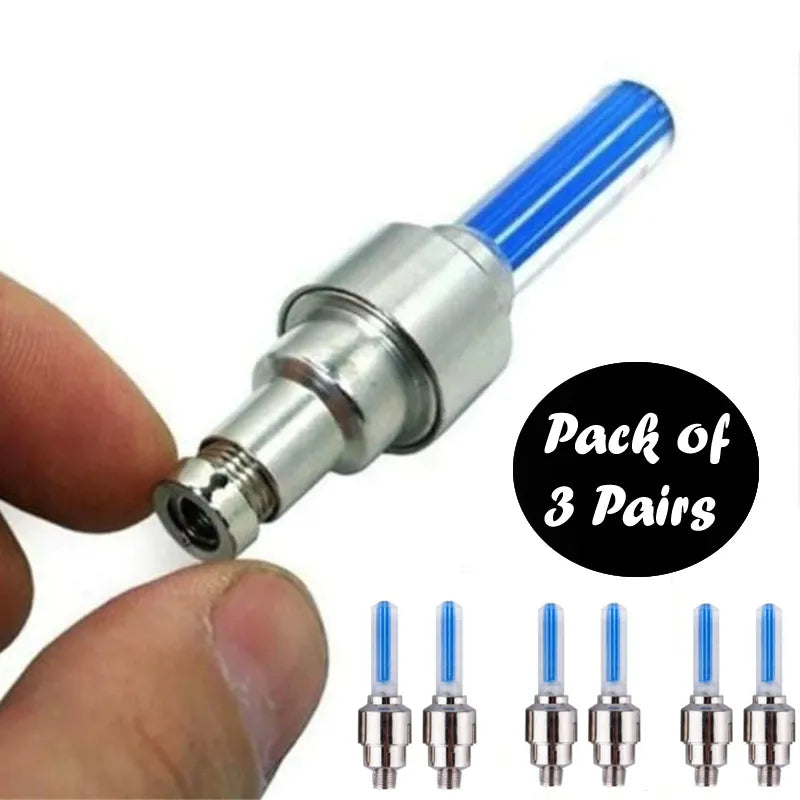 Pack of 3 Pairs LED Tire Valve Caps Lights for Motorcycles Mountain and Road Bikes with Motion Activated Neon Wheel Safety Lighting