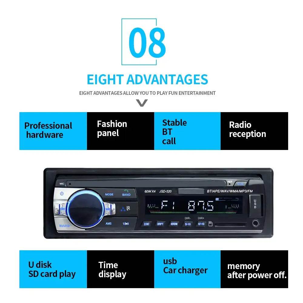 JSD520 Car Stereo Digital Bluetooth MP3 Player with 60W x 4 Power Output and FM Radio - Al-Raheem Imports