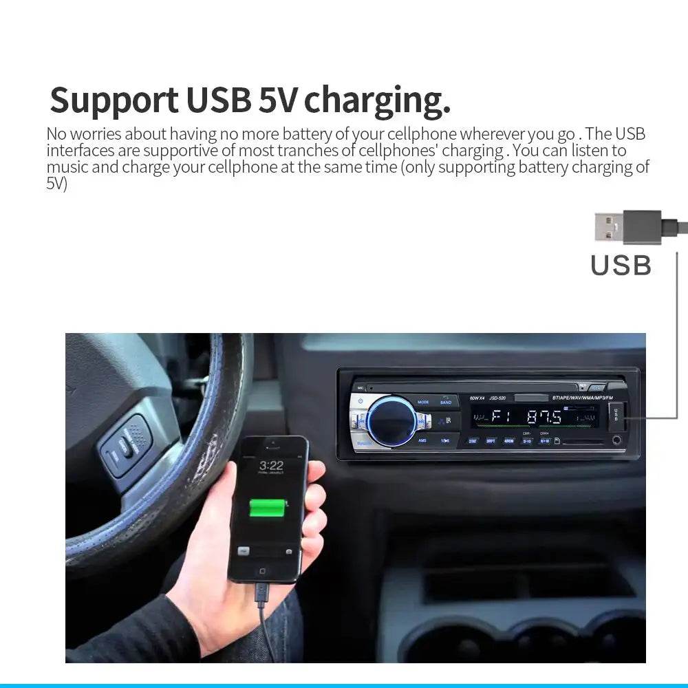 JSD520 Car Stereo Digital Bluetooth MP3 Player with 60W x 4 Power Output and FM Radio - Al-Raheem Imports