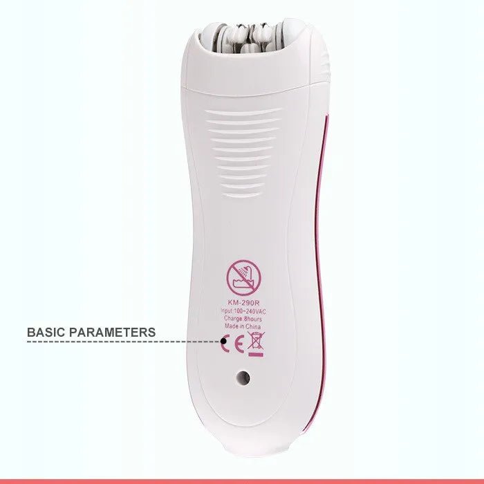 Kemei KM-290R Rechargeable Electric Hair Removal Device for Women Facial Armpit Bikini Line Legs Arms Epilator Lightweight Portable ABS White