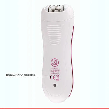 Kemei KM-290R Rechargeable Electric Hair Removal Device for Women Facial Armpit Bikini Line Legs Arms Epilator Lightweight Portable ABS White