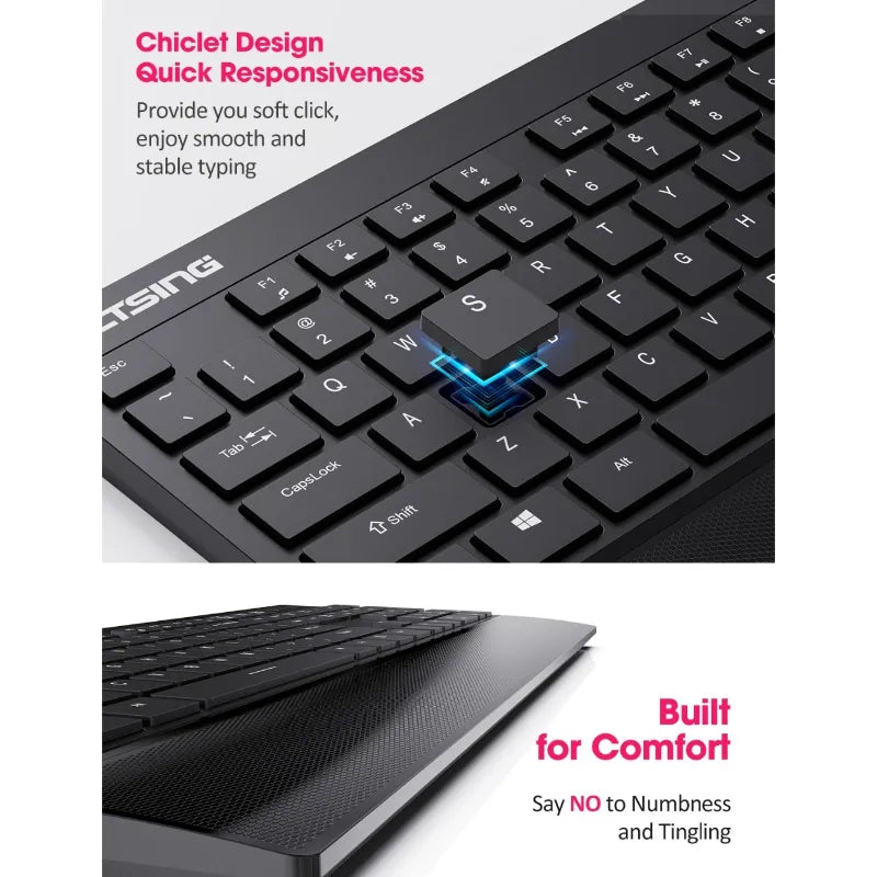 PC132a Wireless Keyboard and Mouse Combo with Chiclet Keys and Palm Rest