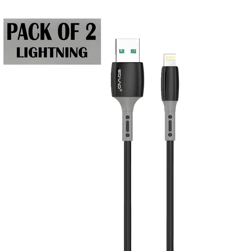 SOVO SC005 PRIME Pack of 2 Fast Charging Data Cables 3.4A Micro USB Type C Lightning 1 Meter High Speed Sync
