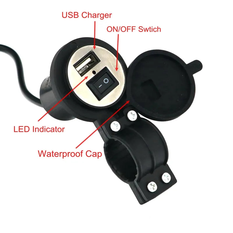 2-Pack Motorcycle Electric Bicycle Handlebar Waterproof USB Charger for Phone