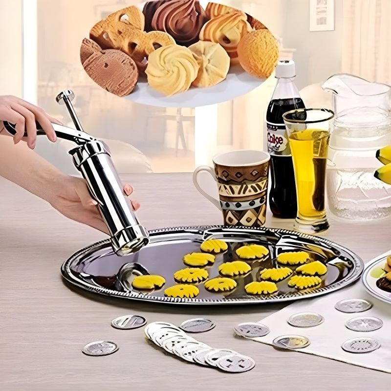 Multi Pattern Cookie Press Machine DIY Biscuit Maker with 20 Interchangeable Disc Shapes and 4 Icing Nozzles for Professional Baking and Decoration