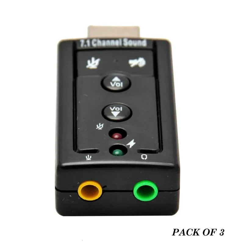 Pack of 3 Mini External USB 7.1 Channel 3D Audio Sound Card Adapter with 3.5mm Jacks