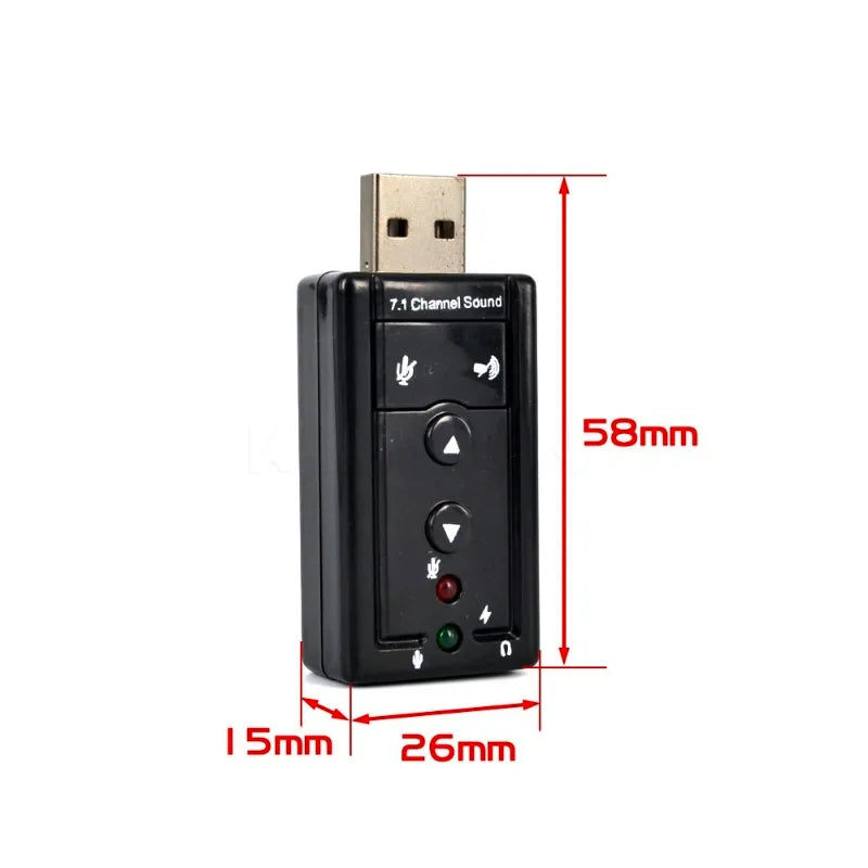 Pack of 3 Mini External USB 7.1 Channel 3D Audio Sound Card Adapter with 3.5mm Jacks