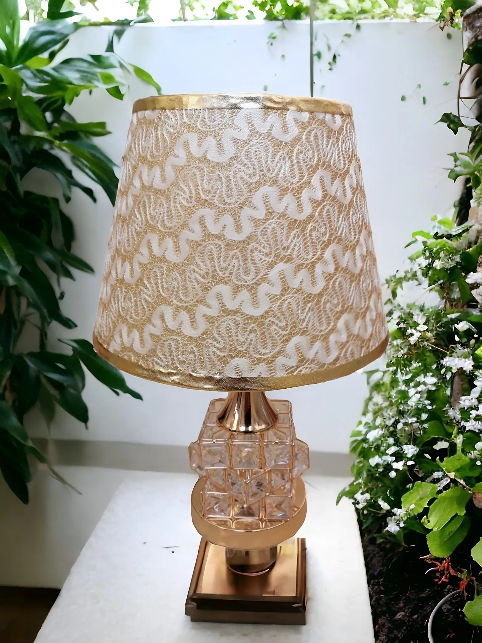 Nordic Crystal Table Lamp Modern Bedroom Bedside Light with Fabric Shade