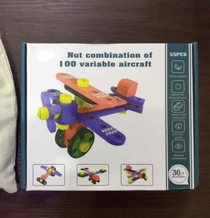 Nuts Bolts 100 Variations Aircraft Assemble Educational Kids Toy with 55 Pieces for DIY Construction - Al-Raheem Imports
