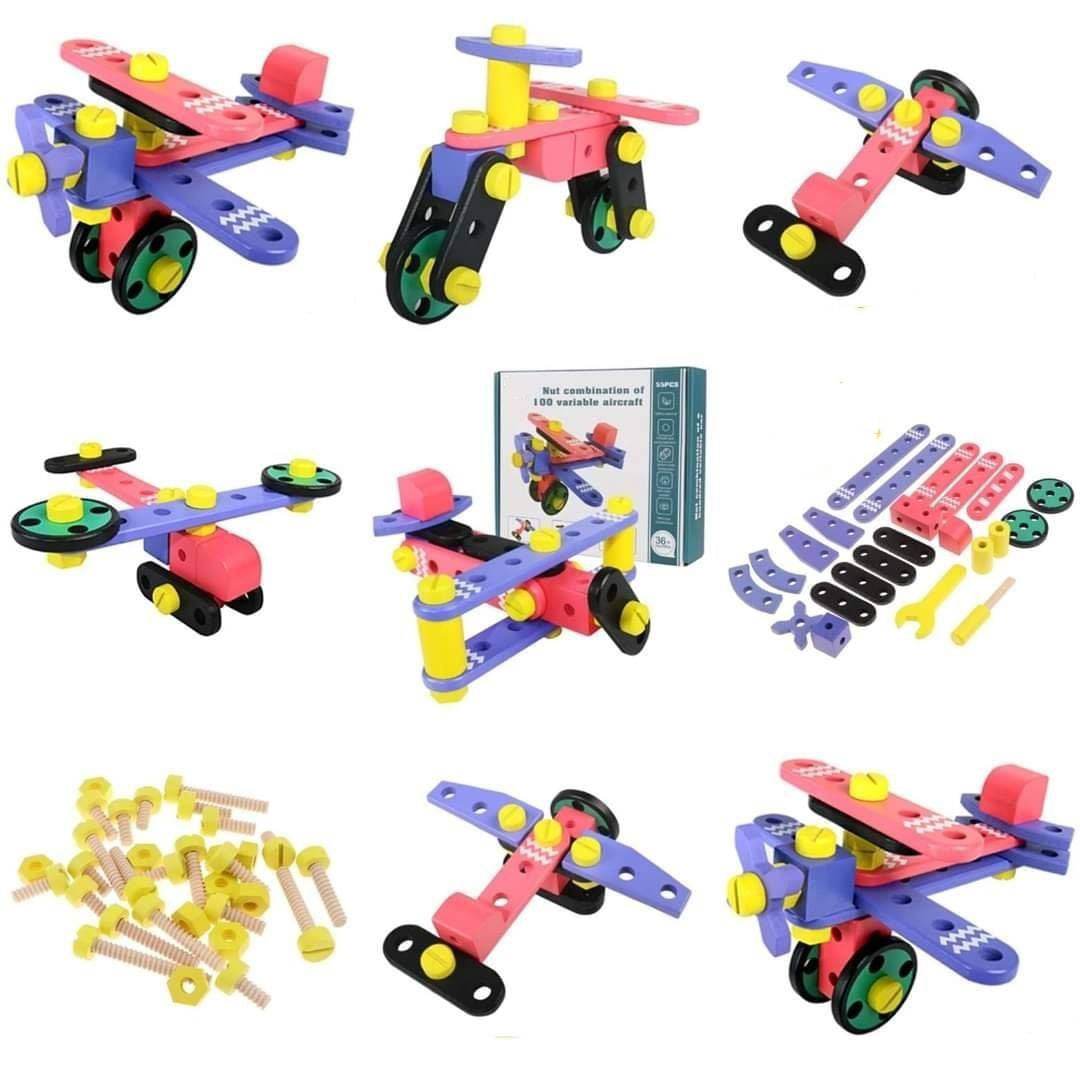 Nuts Bolts 100 Variations Aircraft Assemble Educational Kids Toy with 55 Pieces for DIY Construction - Al-Raheem Imports