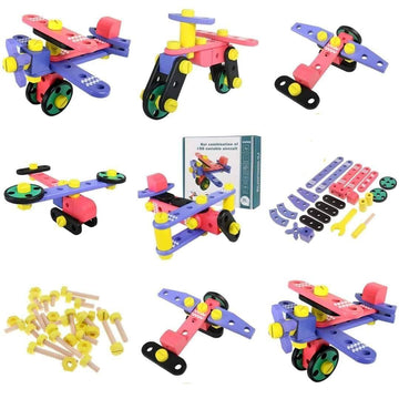 Nuts Bolts 100 Variations Aircraft Assemble Educational Kids Toy with 55 Pieces for DIY Construction - Al-Raheem Imports