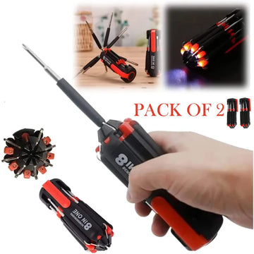 Pack Of 2 Compact 8 In 1 Multi Screwdriver Tool Set With 6 LED Torch and Magnetic Alloy Steel Heads
