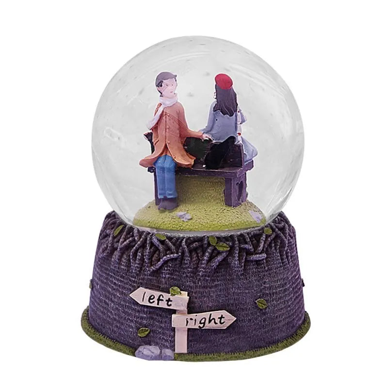 Cute Couple Crystal Ball Music Box with Lights for Home Decor and Gifting