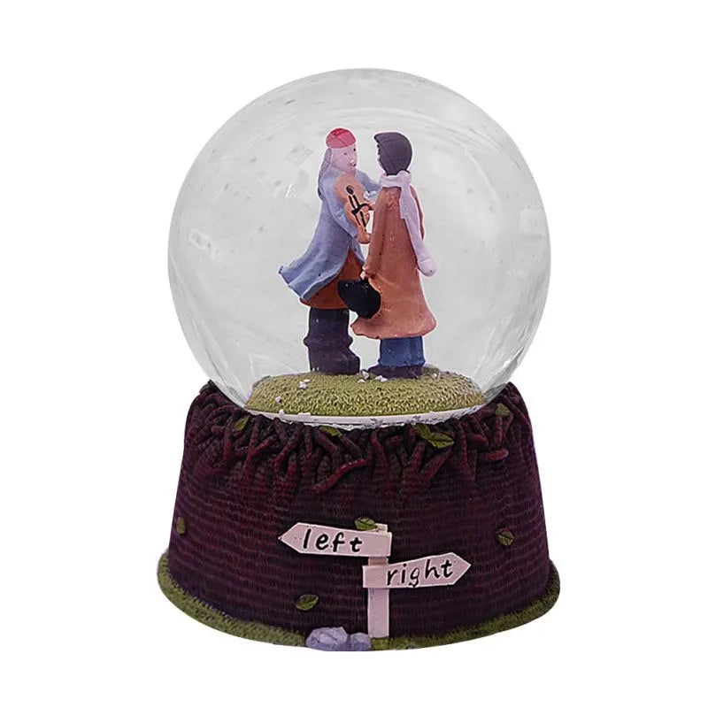 Cute Couple Crystal Ball Music Box with Lights for Home Decor and Gifting