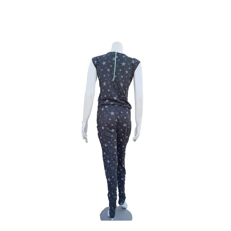 Girls Dark Grey Star Pattern Casual Sleeveless Jumpsuit Soft Cotton Comfort Fit