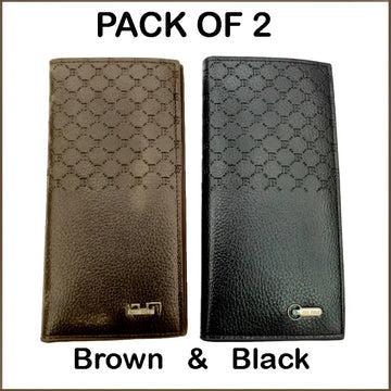Pack of 2 Luxury Mens Ultra Thin Long Wallets Woven Pattern Multi Card Clutch for Cash and Mobile in Black and Brown Faux Leather