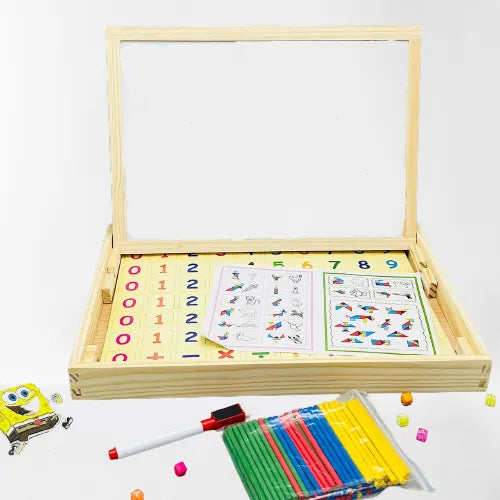Magnetic Puzzle Arithmetic Wooden Double Sided Learning Box Math Time Telling Whiteboard Educational Toy for Kids 3 Plus