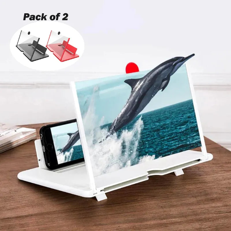 Pack of 2 Foldable 3D Mobile Phone Screen Magnifier Holder Stands with HD Zoom and Adjustable Angle
