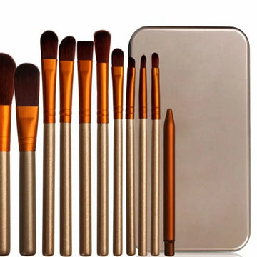 12-Piece Aluminum Box Makeup Brush Set for Eye Shadow, Lip Gloss, and Face