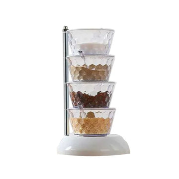 Kitchen Crystal Rotatable Seasoning Box Multi-Layer Spice Organizer with Spoons