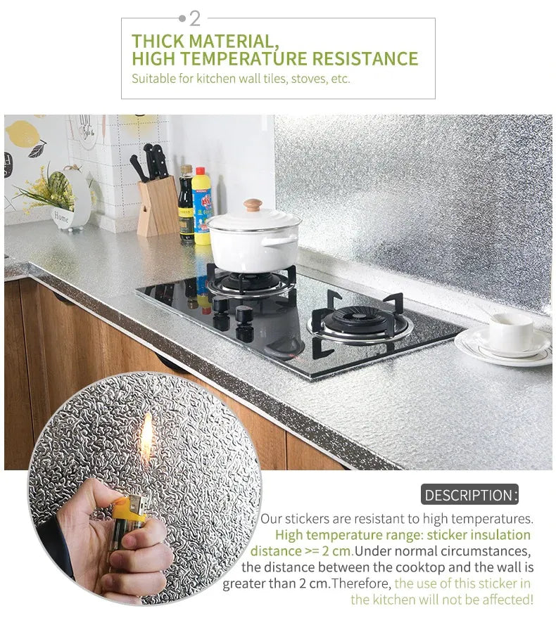 Kitchen Oil-Proof Waterproof Aluminum Foil Wall Sticker 40x200cm