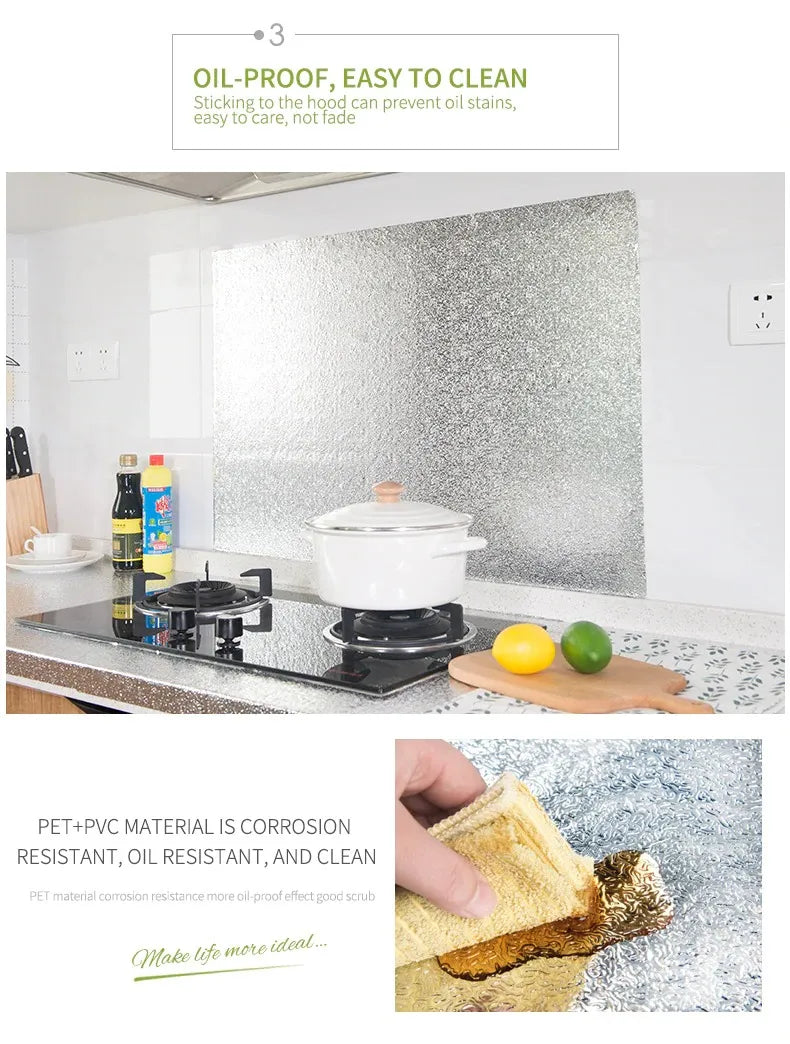 40 x 100cm Kitchen Oil-Proof Waterproof Aluminum Foil Self-Adhesive Wall Sticker DIY Wallpaper