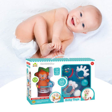 Baby Rattle Set 5Pcs with Suction Cup Teether and Animal Style Soothing Toys for Infants 1+ Years